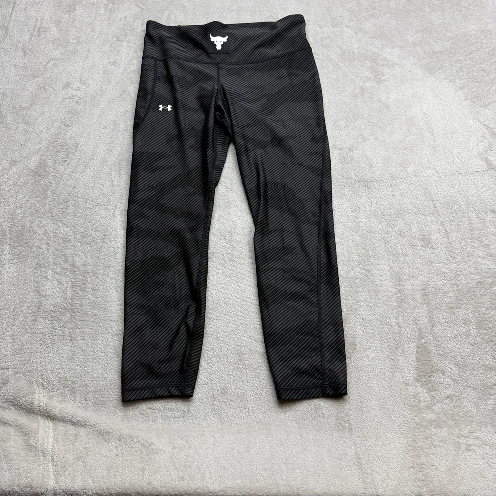 Under Armour Project Rock Leggings Women's Large Black Striped Compression Crop